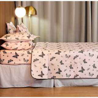 Cobre Leito e Porta Travesseiro Kit 2 peças Estampado de Borboleta para Cama Solteiro Promoção