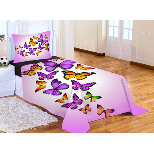 Lençol sem Elástico Solteiro + Fronha Borboleta Lilas