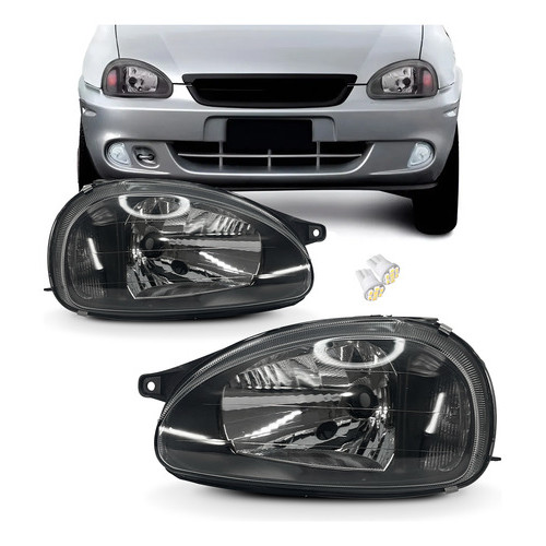 Par Farol Dianteiro Chevrolet Corsa Classic Pickup Sedan Wagon Máscara Negra