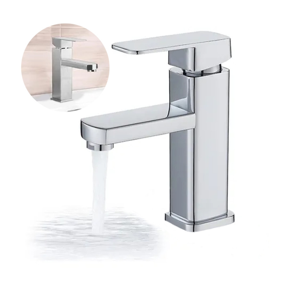 Basin Hot Cold Faucet Bathroom Wash Basin Square Single Hole