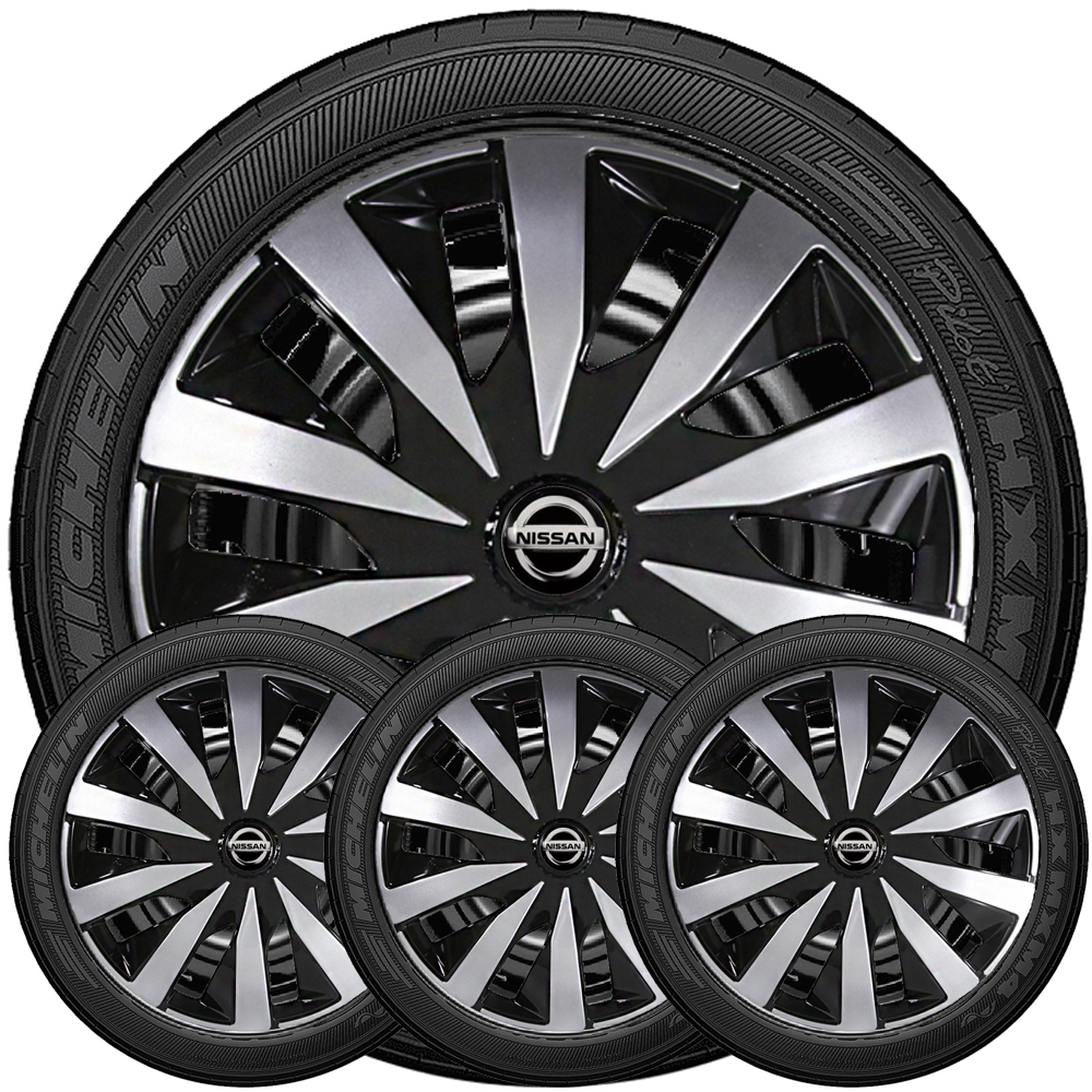 Jogo 4 Calotas Esportivas Aro 14 Linha Seven Cor Prata Com Preto Compativeis Em March Tida Sentra
