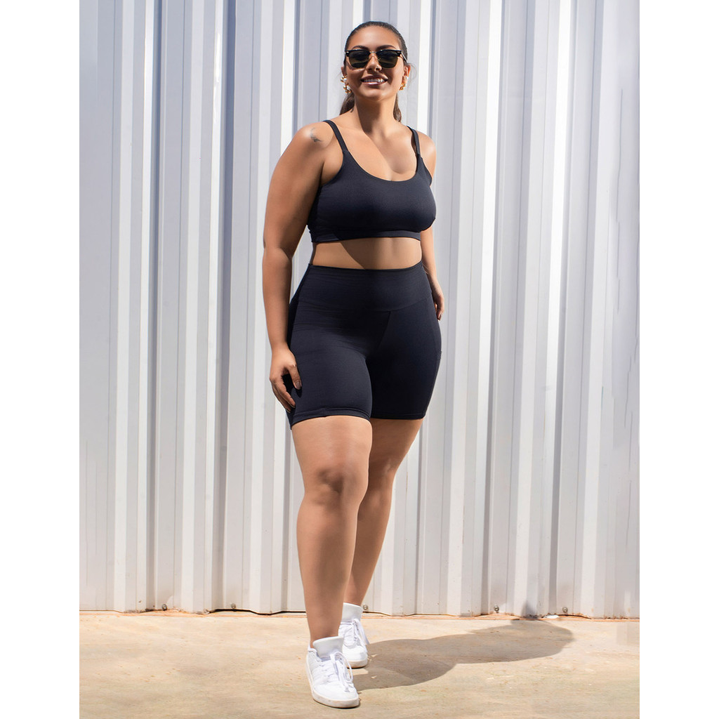 Short De Corrida Com Bolso Blackout Zero transparencia cós alto Top Alta Sustentação Poliamida