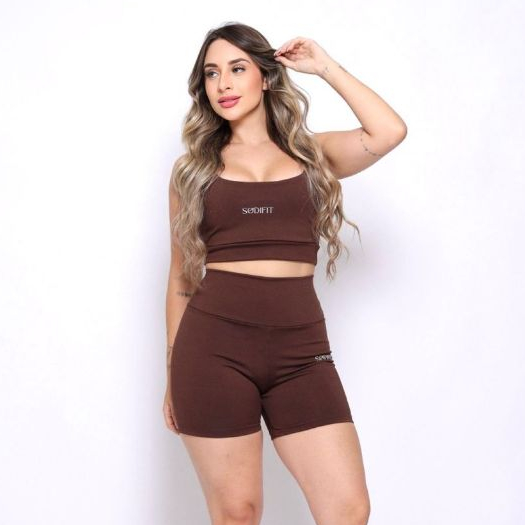 Conjunto Fitness Top e Short Não Marca Tecido Blackout  De Alta Qualidade Academia Pilates