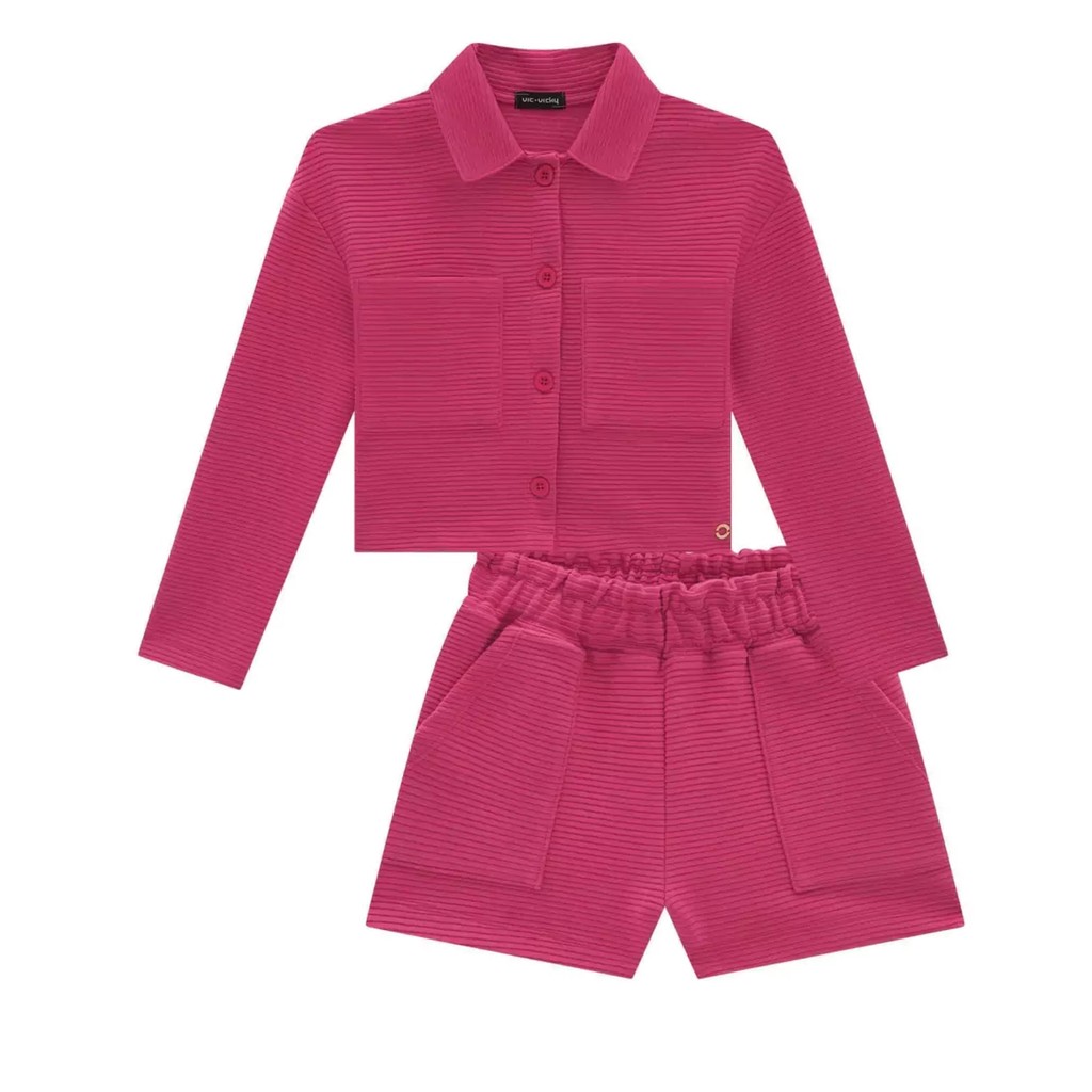 Out - Conjunto Feminino Inverno Jaqueta Boxy e Shorts Cintura Alta em Moletom Revelo VICVICKY