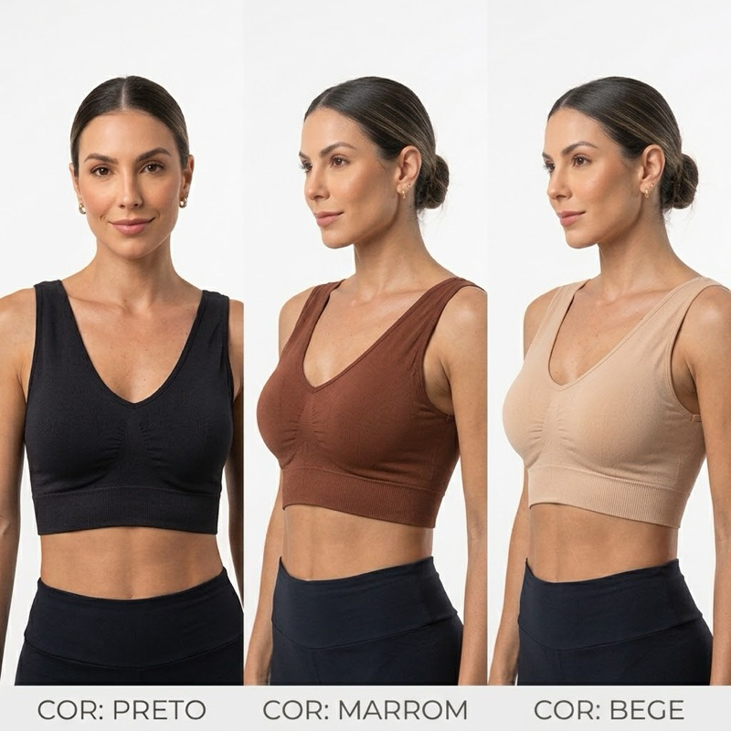 KT 3 Top Sutia Feminino Top Fitness Confortável Não fica marcando- sem Aro - Bojo Removível sutiã esportivo