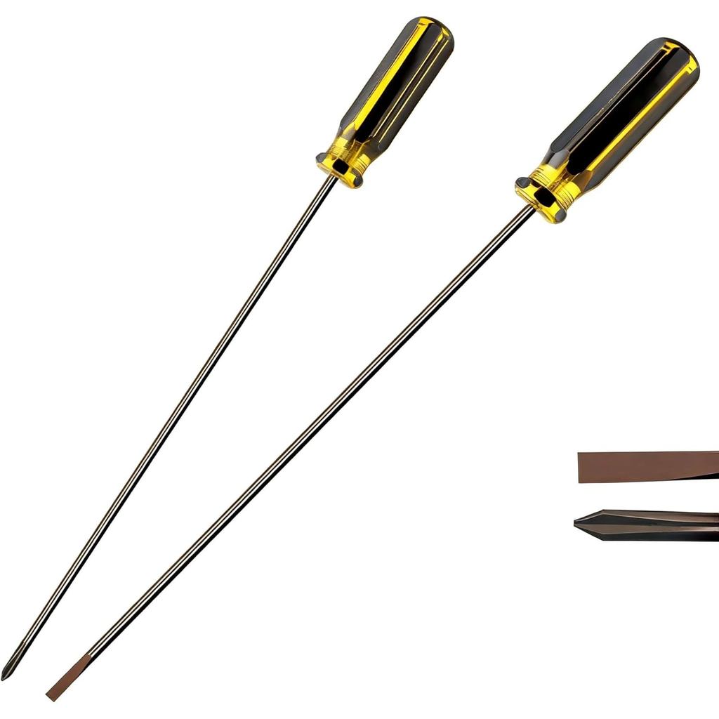 12 Inch Extra Long Screwdriver Set, Flat Head & Phillips Screwdriver with Clear Handle, Heavy Duty Magnetic Tip Screwdri