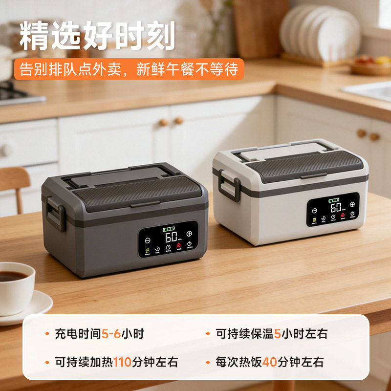 [Good Goods] 2026New rechargeable heated lunch box, no-plug-in lunch box for work, wireless self-heating and insulation,