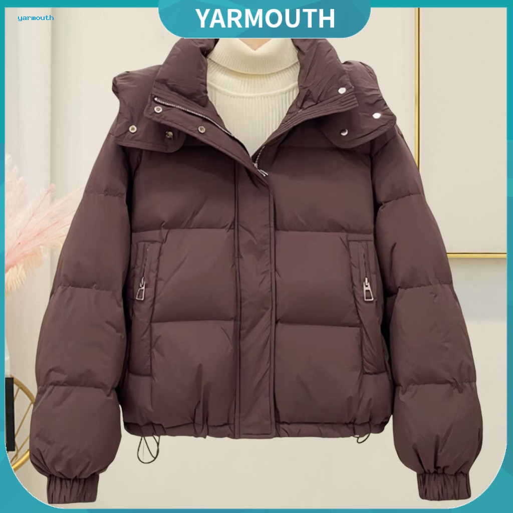 Women Short Down Jacket Winter Coat Women’s Padded Cotton with Hood Thickened Zipper Pockets Elastic Cuffs Windproof f
