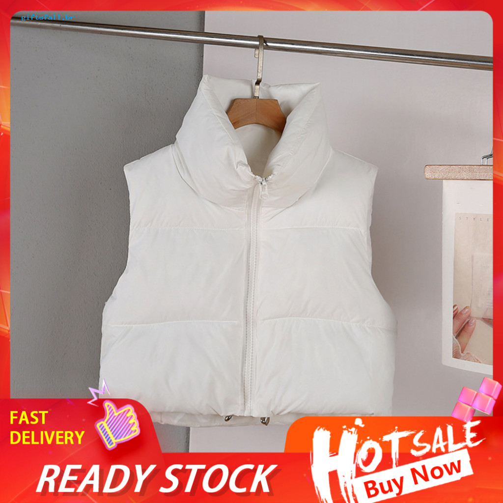 Short Design Women Coat Thermal Outerwear Winter Women’s Padded Vest Stand Collar Jacket with Zipper Thickened Cotton