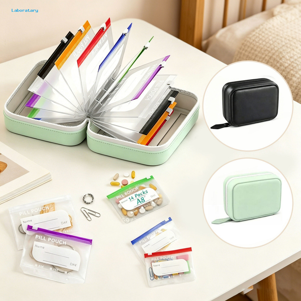 Compact Pill Organizer Portable Storage Bag with Body Colorful Zippers Capacity 14 Pouches Medicine Case for Outdoor Tra
