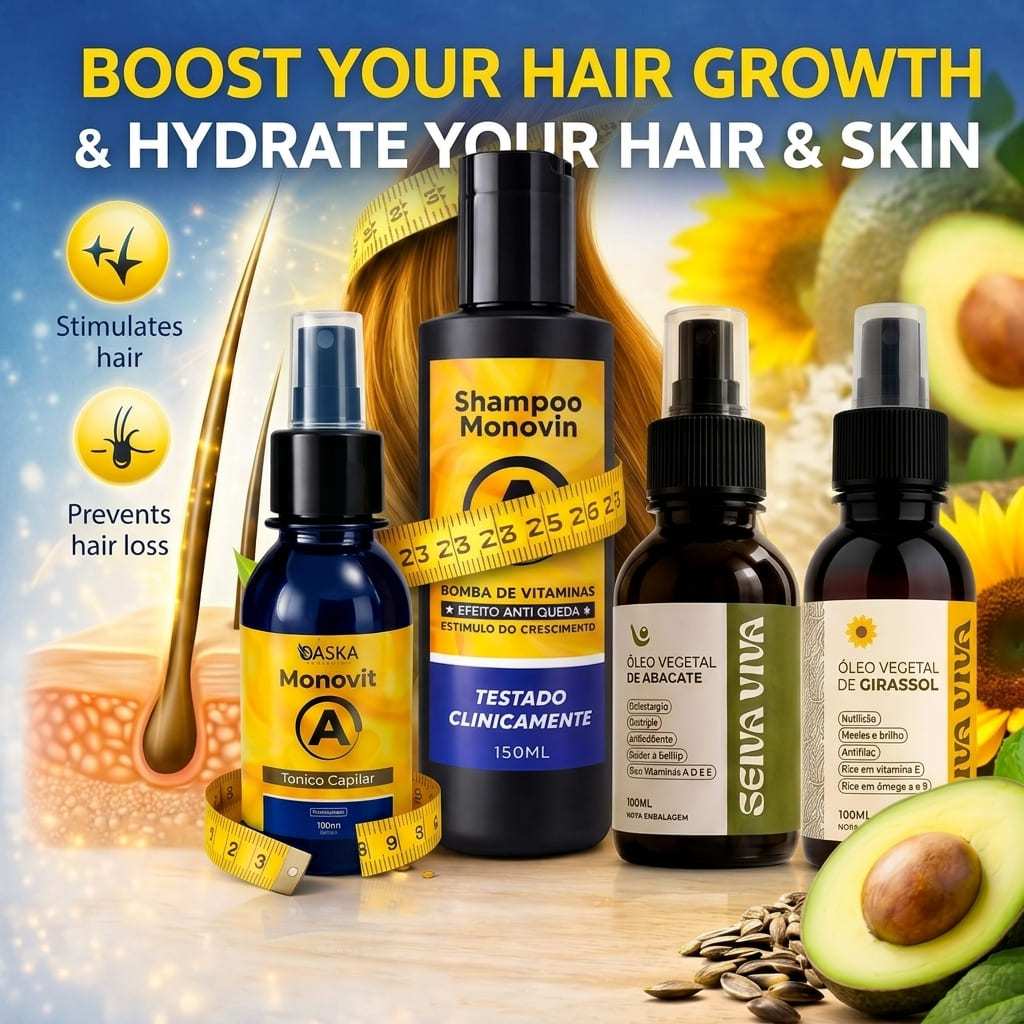 Kit Crescimento Capilar Monovin A + Shampoo + Óleo de Abacate e Girassol Hidratação e Anti Queda