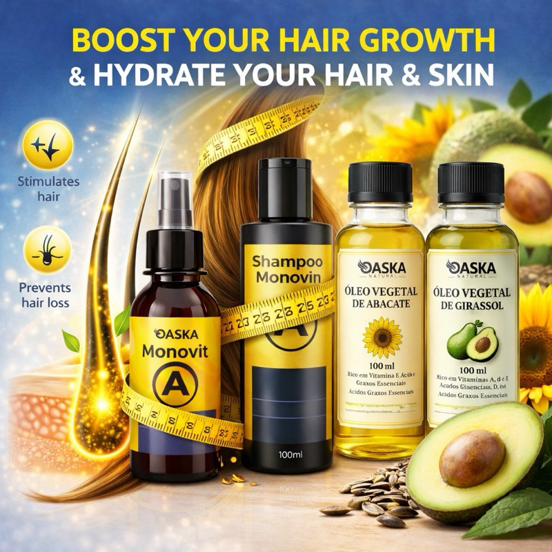 Kit Crescimento Capilar Monovin A + Shampoo + Óleo de Abacate e Girassol - Hidratação, nutrição e Anti Queda