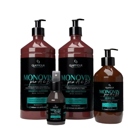 Kit Glammour Shampoo Monovin A – 4 Passos para Crescimento, Fortalecimento e Limpeza Capilar