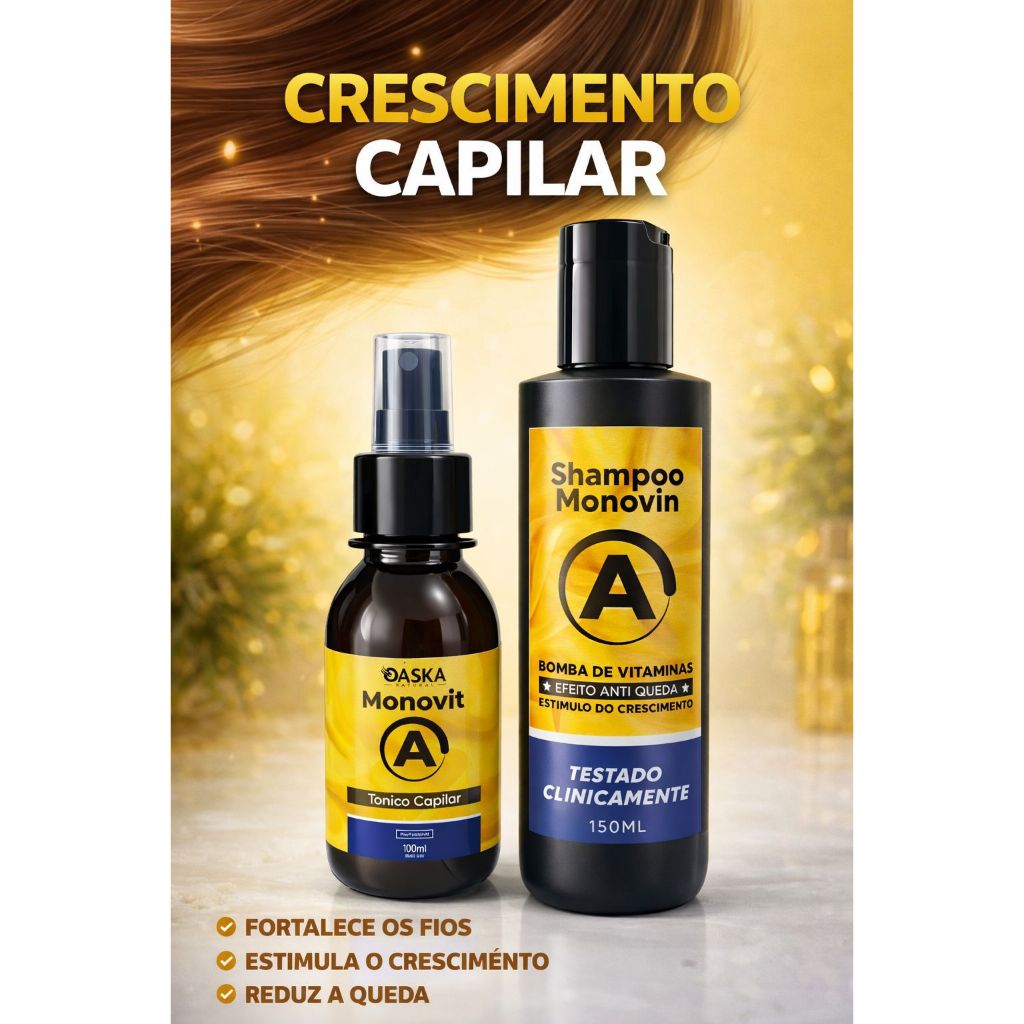 Shampoo Monovin 150ml e Tônico Capilar de Crescimento 100ml Combo do Crescimento