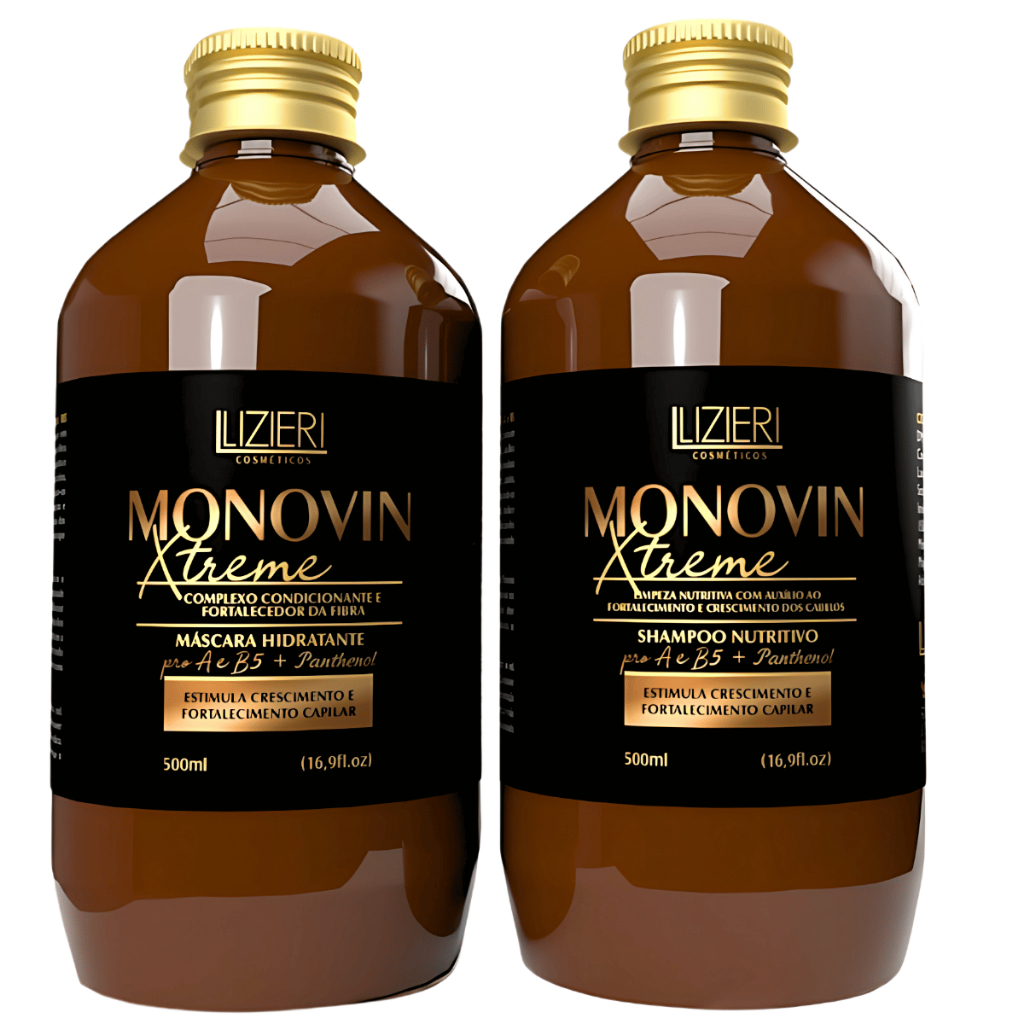 Shampoo e Mascara Monovin Pantenol Tratamento Crescimento Capilar Cabelo Antiqueda
