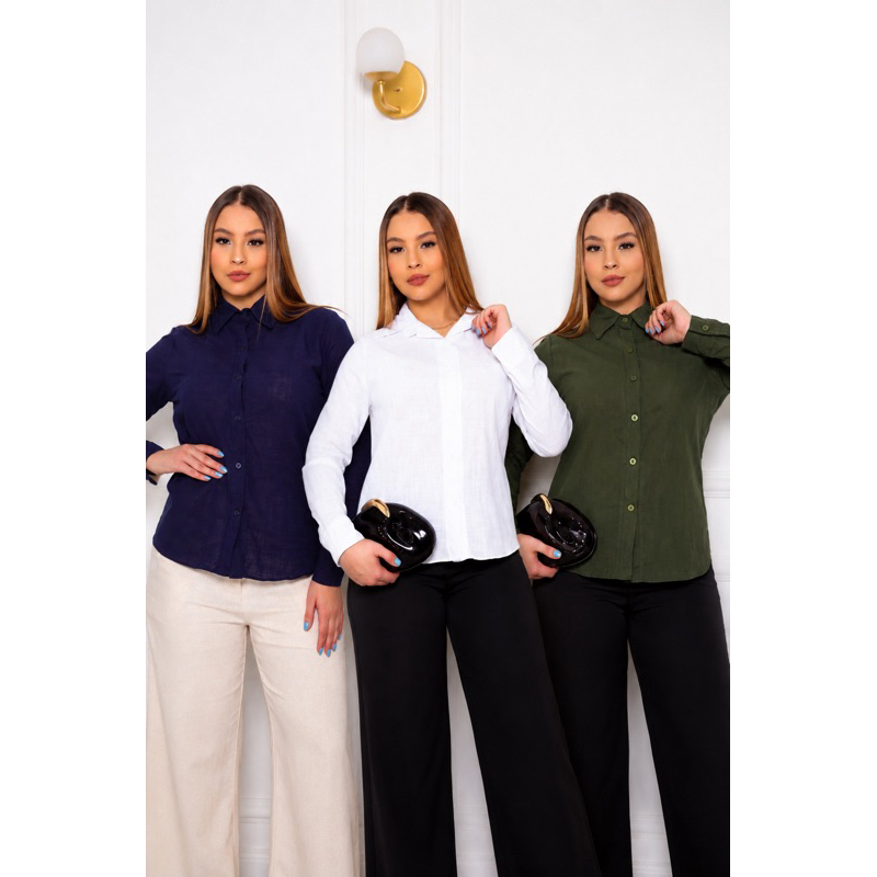 Camisa Social Feminina 100% Algodão Manga Longa Elegante Premium Trabalho Escritório Casual Chic