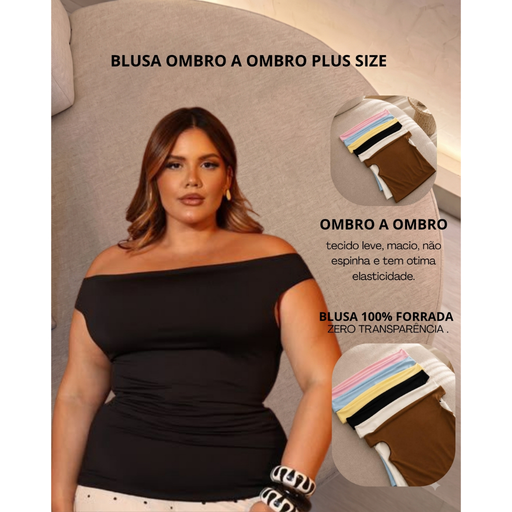 Blusa Feminina Ombro A Ombro Plus Size Decote Princesa Moda Blogueira Blusinha Manga Curta Casual Basica Verao Chic