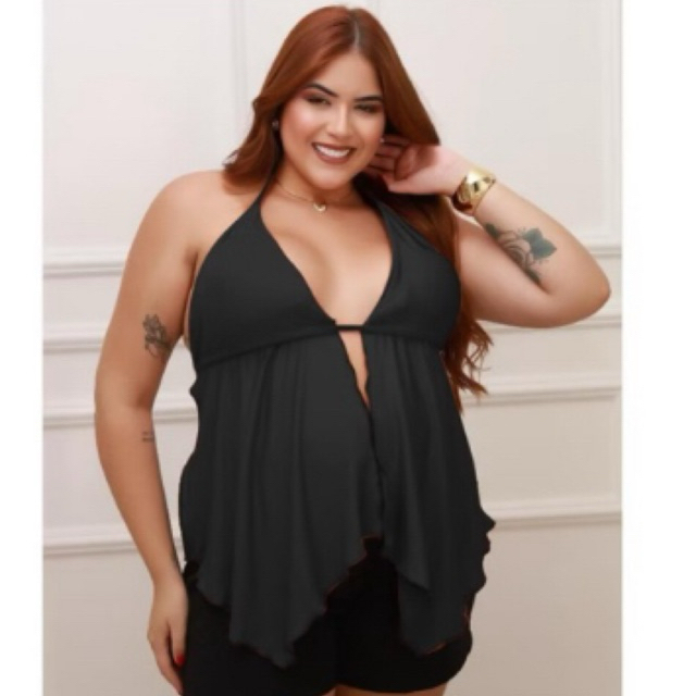 Top cropped blusa Malibu babado boho chic bata plus Size