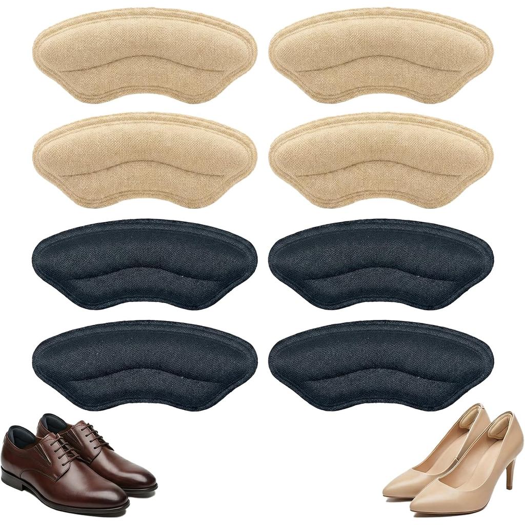 Heel Pads for Shoes Too Big (4-Pairs), Women Men Anti-Slip Heel Grips & Cushions, Adhesive Heel Inserts & Protectors for