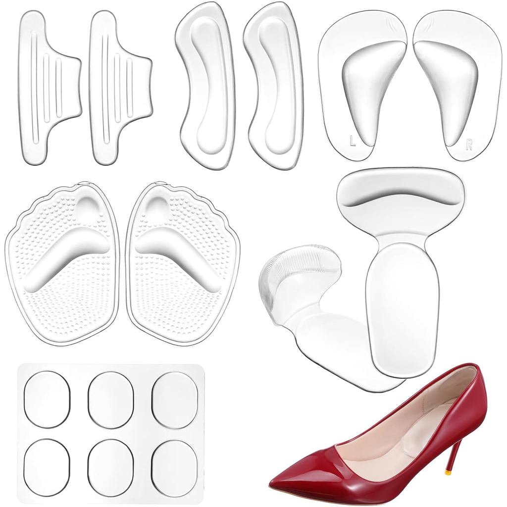 16Pcs Heel Cushion Soft Insert, Gel Heel Grips Liner Protectors Pads Forefoot Ball of Foot Metatarsal Arch Support Toe F