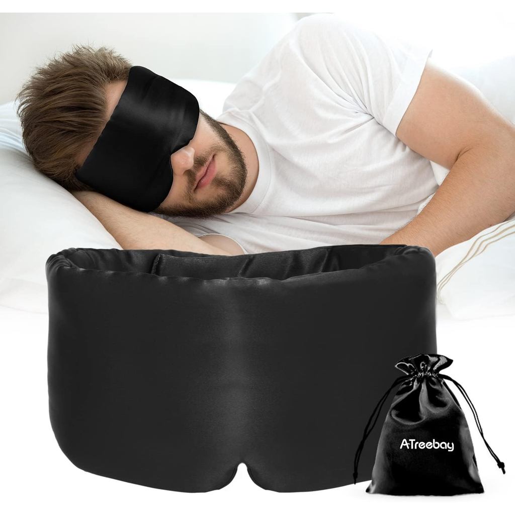 Silk Sleep Mask for Women Men, Mulberry Silk Eye Sleeping Mask & Blindfold with Adjustable Strap, Blackout Eye Cover for
