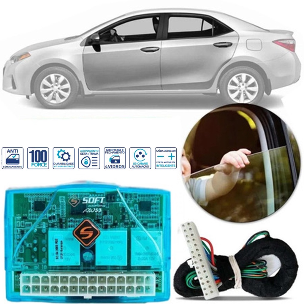Módulo De Vidro Elétrico Universal 4 Portas Subida e Descida Digital Antiesmagamento Alivio de Pressão AW53 Soft