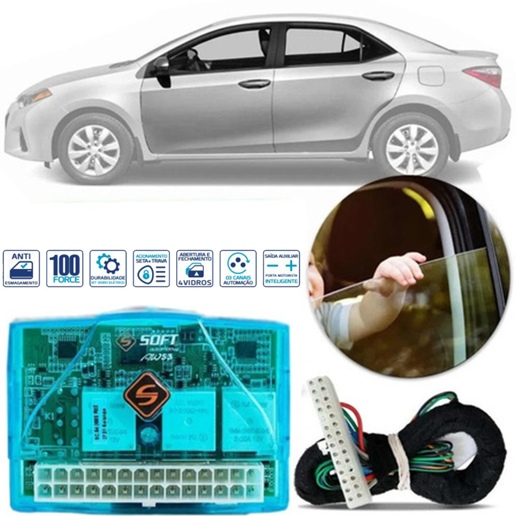 Módulo De Vidro Elétrico Universal 4 Portas Subida/Descida Digital Antiesmagamento AW53 Soft