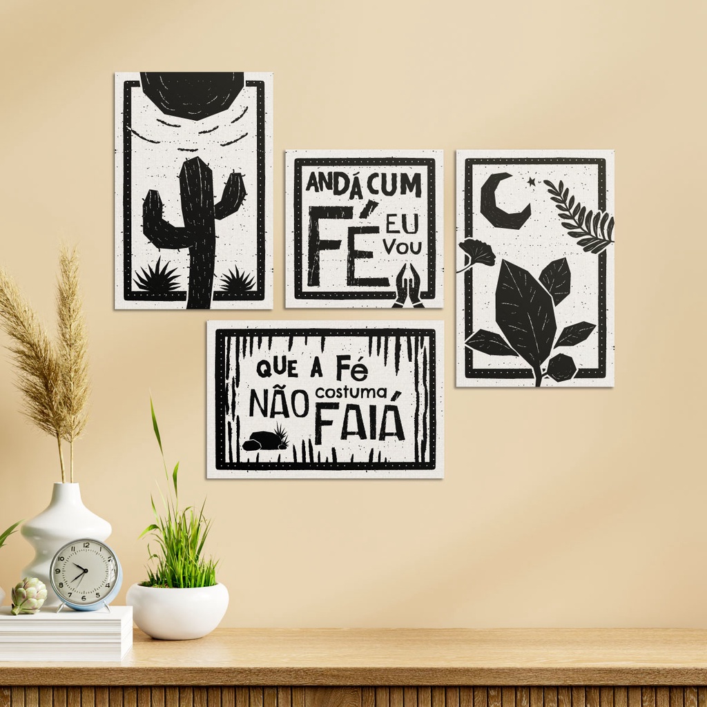 Kit Quadros Decorativos Andar com Fé Para Sala Quarto Música Gilberto Gil Quadro Motivacional