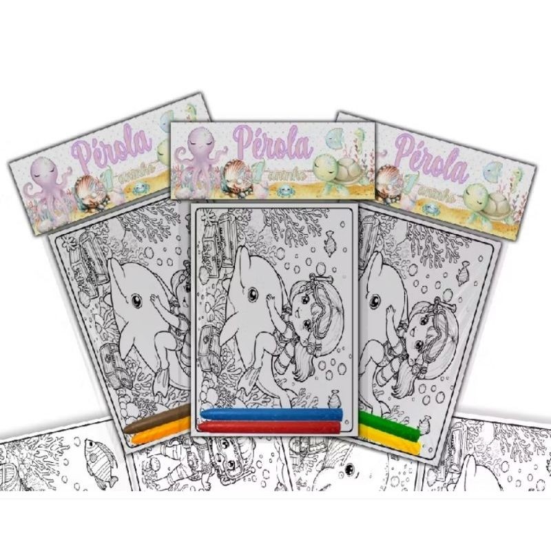 kit com 10  Lembrancinha personalizado para colorir com três gis de cera.