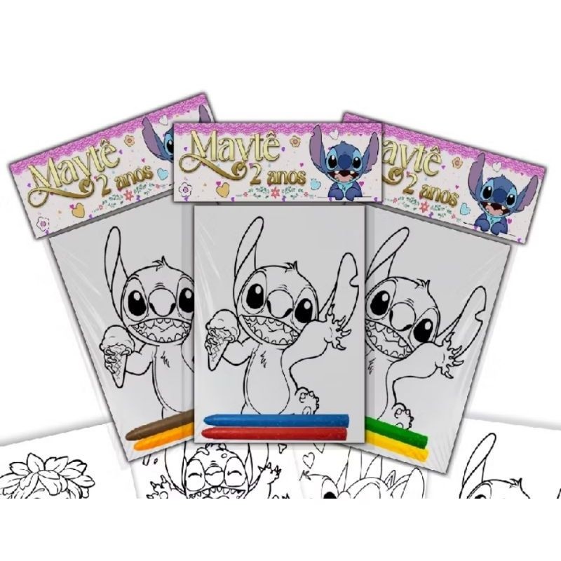 20 kit lembrancinha infantil personalizado,4 desenhos A6, dois gis de cera.