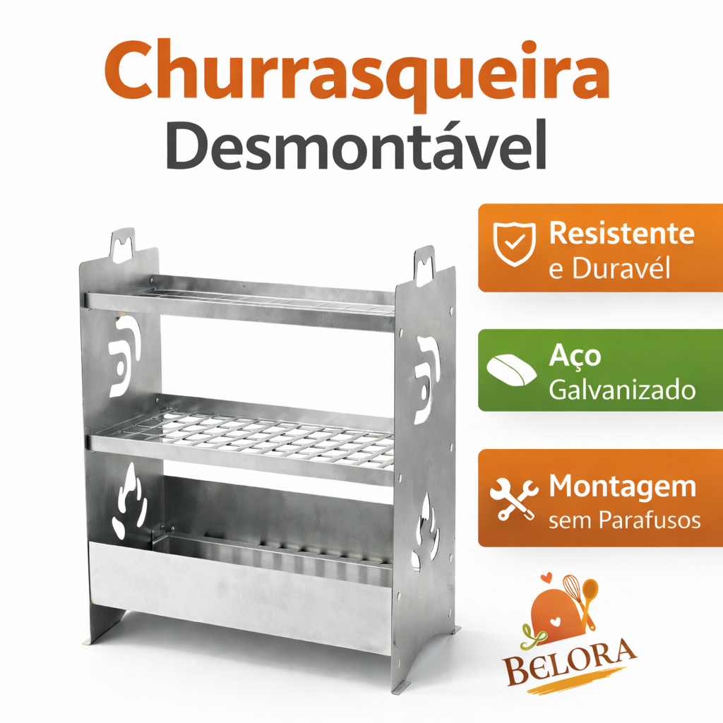 Churrasqueira Portátil Desmontável Encaixe sem Parafuso em Aço Galvanizado – Fabricação Própria