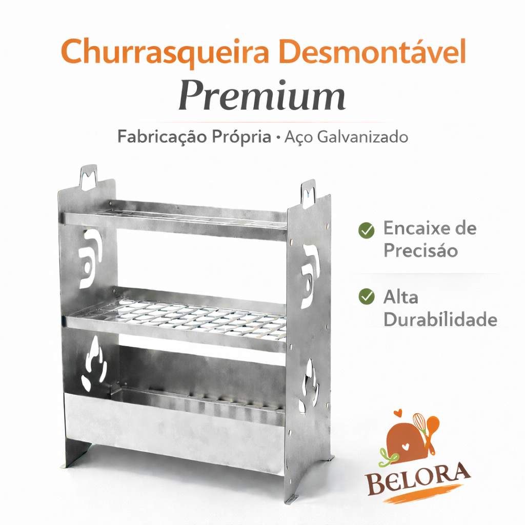 Churrasqueira Portátil Desmontável Premium em Aço Galvanizado Com Duas Grelhas