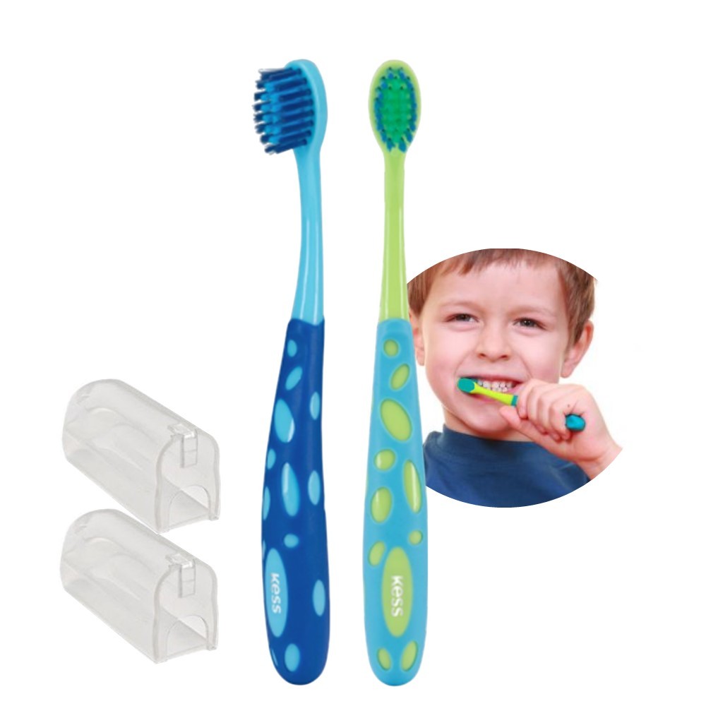 Pack 2 Escovas de Dentes Infantil Verde e Azul Fun Steps Kess Cerdas Extra Macias