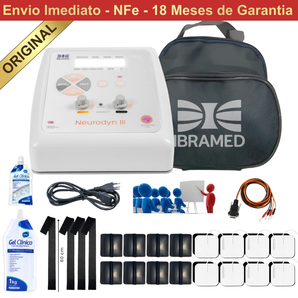 Neurodyn III Ibramed + Brindes - Correntes TENS FES BURST Reabilitação e Fortalecimento Muscular