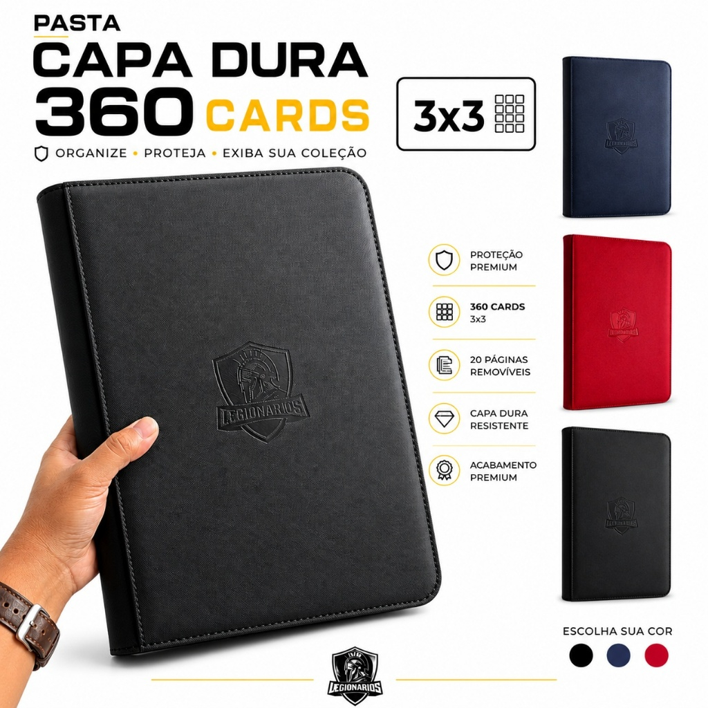Pasta Álbum Para Cartas Pokemon | Magic | TCG - Com 360 Slots - Capa Dura Com Ziper Legionários  - Fichário Porta Cards