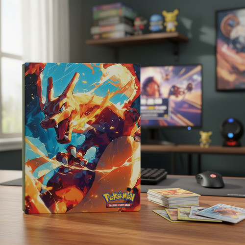 Album Fichario Porta 360 Cartas Charizard Capa Dura Pokemon Preto