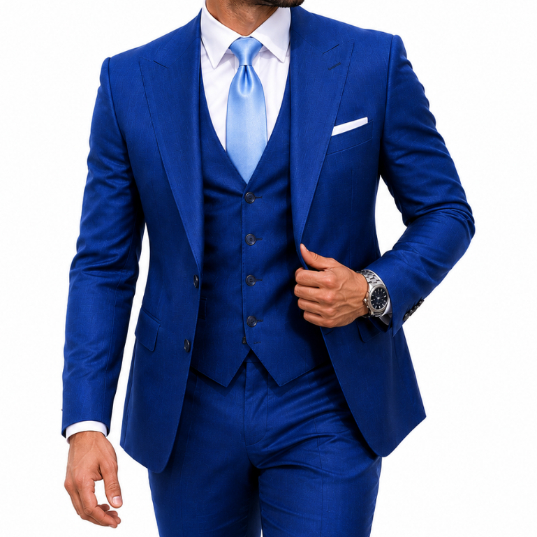 Costume Poliviscose Slim Italiano Masculino Azul Royal - Model Premium Deluxe