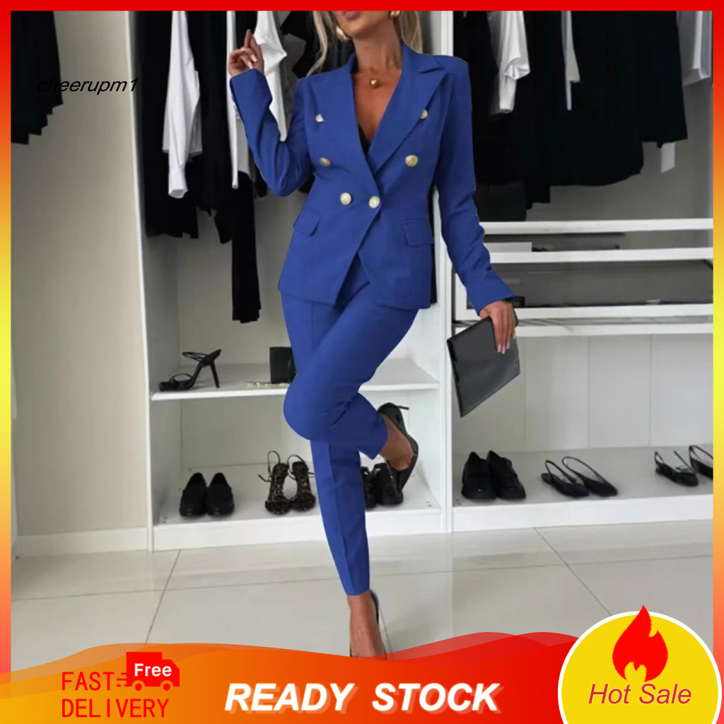 Women Two-piece Set Casual Commuter Suit Women's Blazer and High-waisted Pants – Formal Office Dressy Work Outfit for