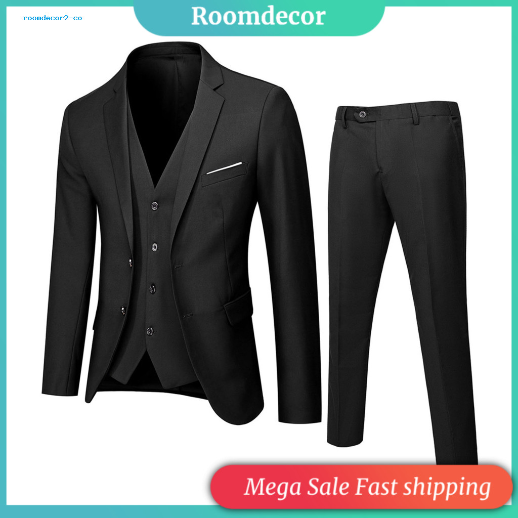 Suit Jacket Vest Pants Set Versatile Design 3pcs Men Slim Fit – Formal Wedding Tuxedo Solid Color Business Outfit for