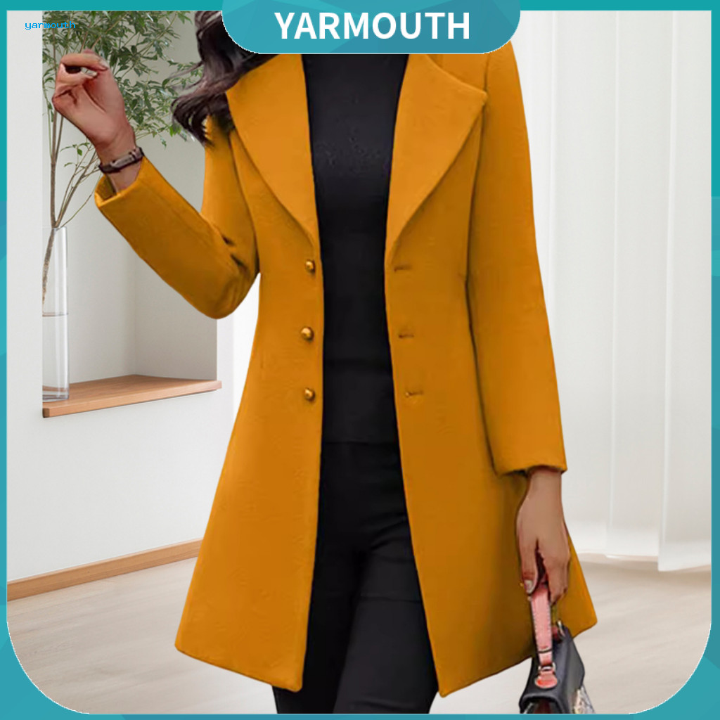 Lapel Collar Jacket Women Coat Women’s Woolen Slim Fit Single-breasted Turn-down Thermal Overcoat for Spring Fall Wint