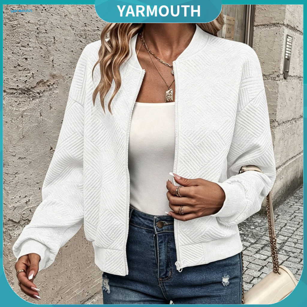 Solid Color Spring Fall Jackets Autumn Winter Coats Women’s Zip-up Jacket Long Sleeve Coat with Ribbed Collar Cuffs He