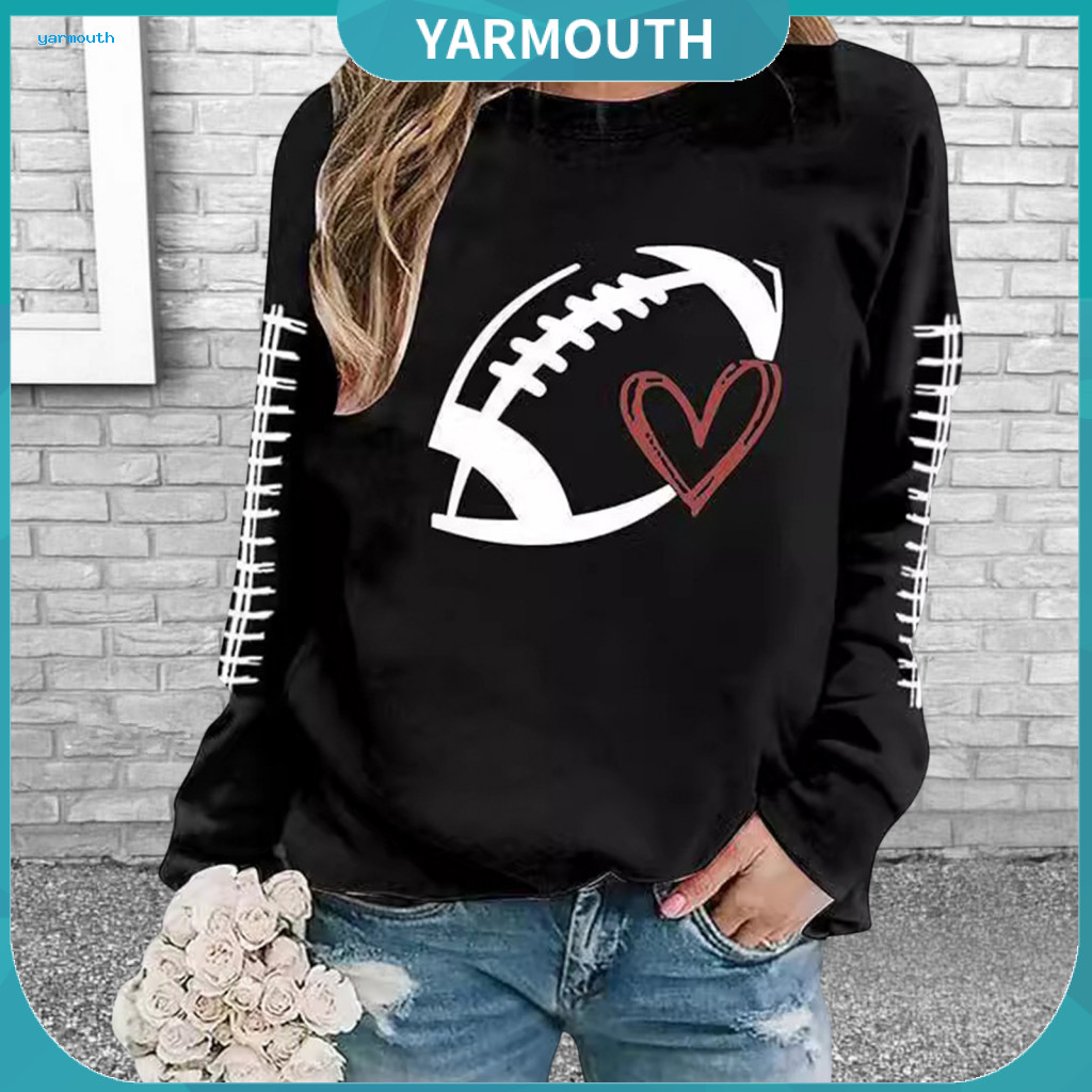 Women Pullover Sweatshirt Spring Fall Women’s Football Print Round Neck Loose with Elastic Cuffs Sport Top for School