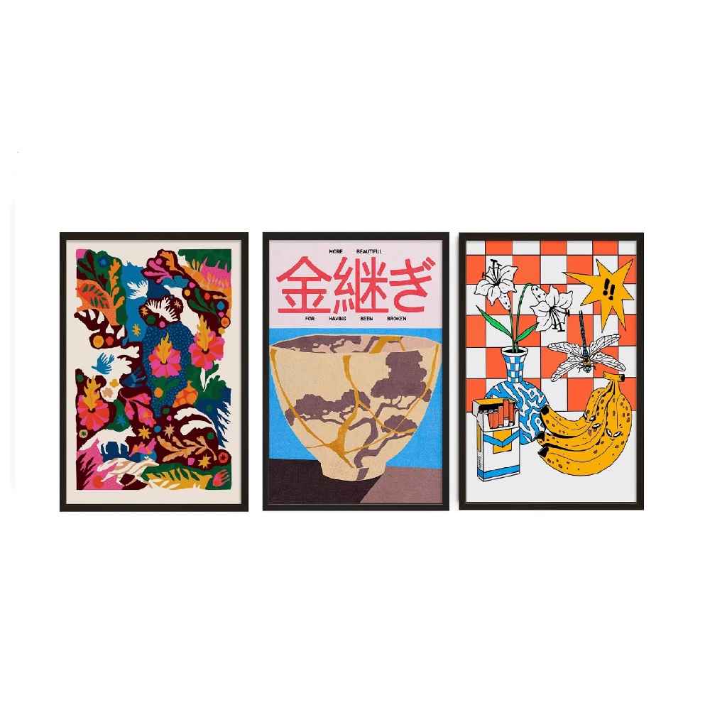 Quadros decorativos clássicos do vintage retro abstrato (3 peças)