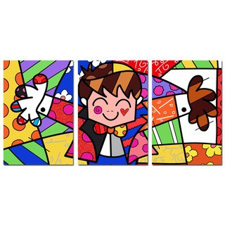 Kit Quadro Decorativo 3 Peças Romero Brito Abstrato Colorido Vintage Minimalista Geometria Famoso