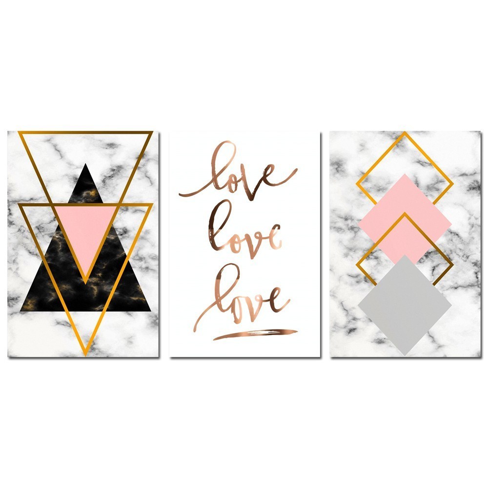 Kit Quadro Decorativo 3 Peças Romance Casal Namorado Presente Love Amor Paixão Abstrato Vintage Sala Quarto Promoção