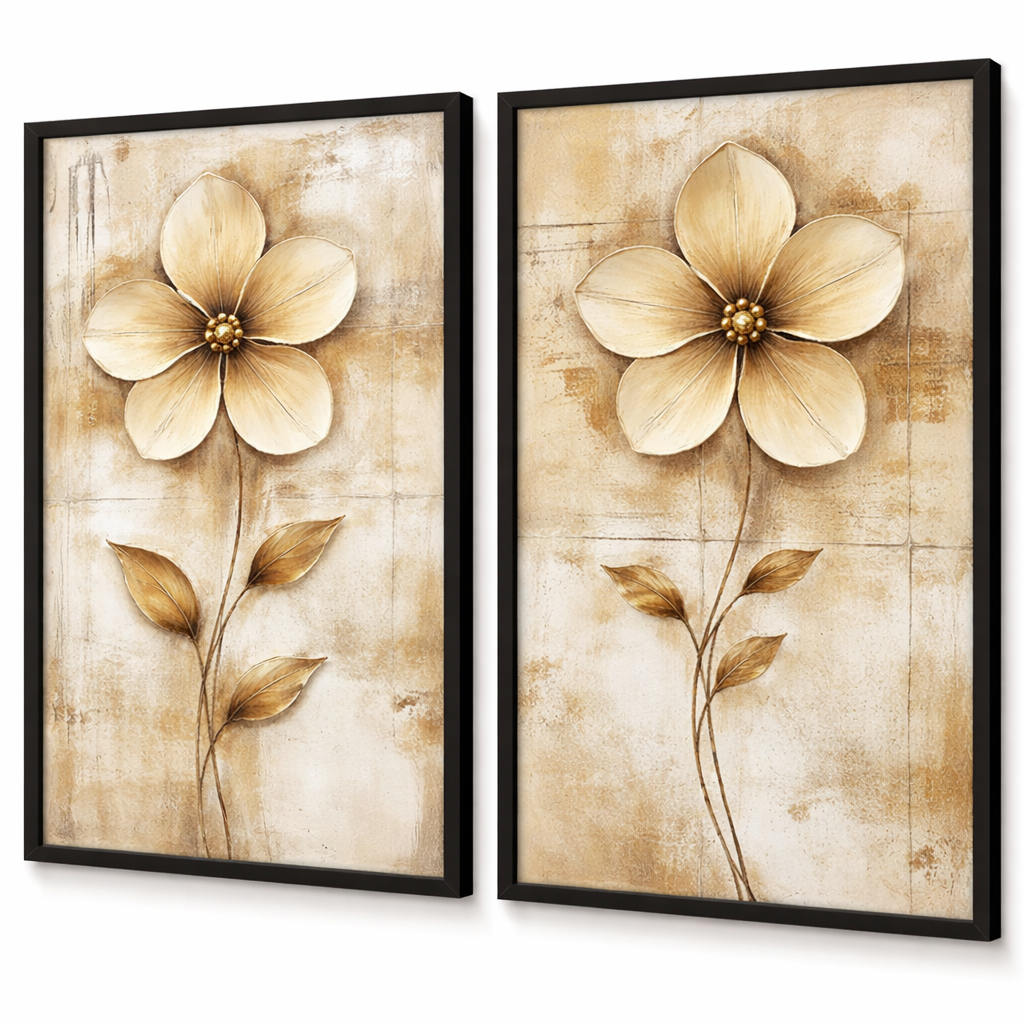 Kit 2 Quadros Abstrato Flores Vintage Home