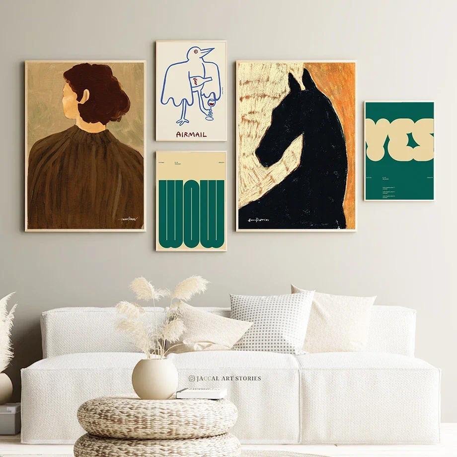 Pôster Abstrato Cavalo Pintura Em Tela Vintage Figura Da Moda Imagem De Parede Decoração De Casa