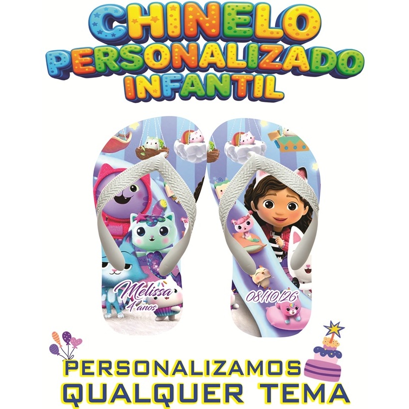 Kit 5/10/15/20 Pares Chinelos Infantil Borracha Personalizamos Qualquer Tema Aniversário Festa Envio Até 24 Hs Úteis