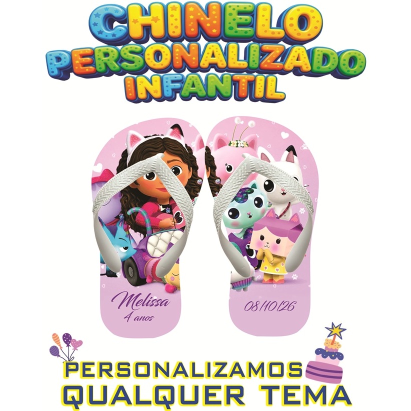 Kit 5/10/15/20 Pares Chinelos Infantil Borracha Personalizamos Qualquer Tema Aniversário Festa Envio Até 24 Hs Úteis