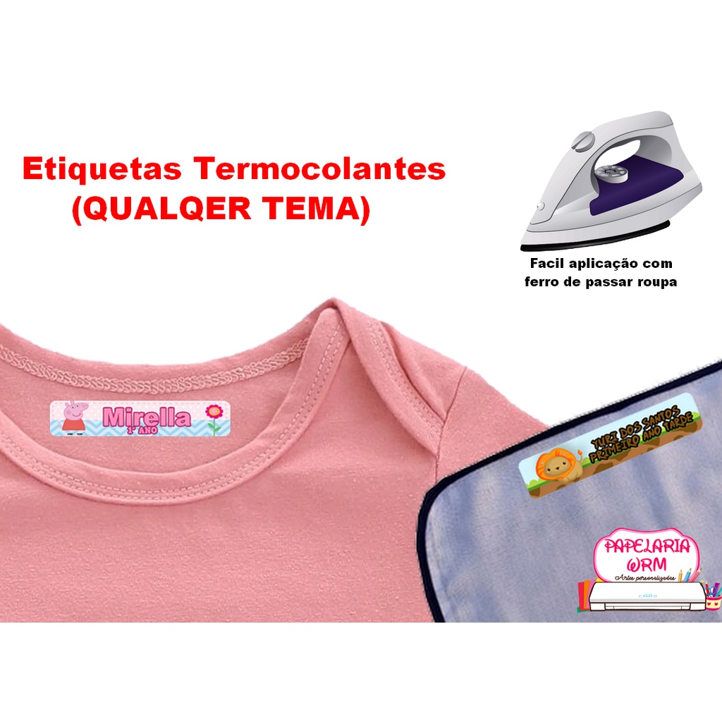 Etiquetas Termocolantes 5X1cm para para Uniforme Escolar e Roupas com Nome e Personagem PERSONALIZAMOS QUALQUER TEMA